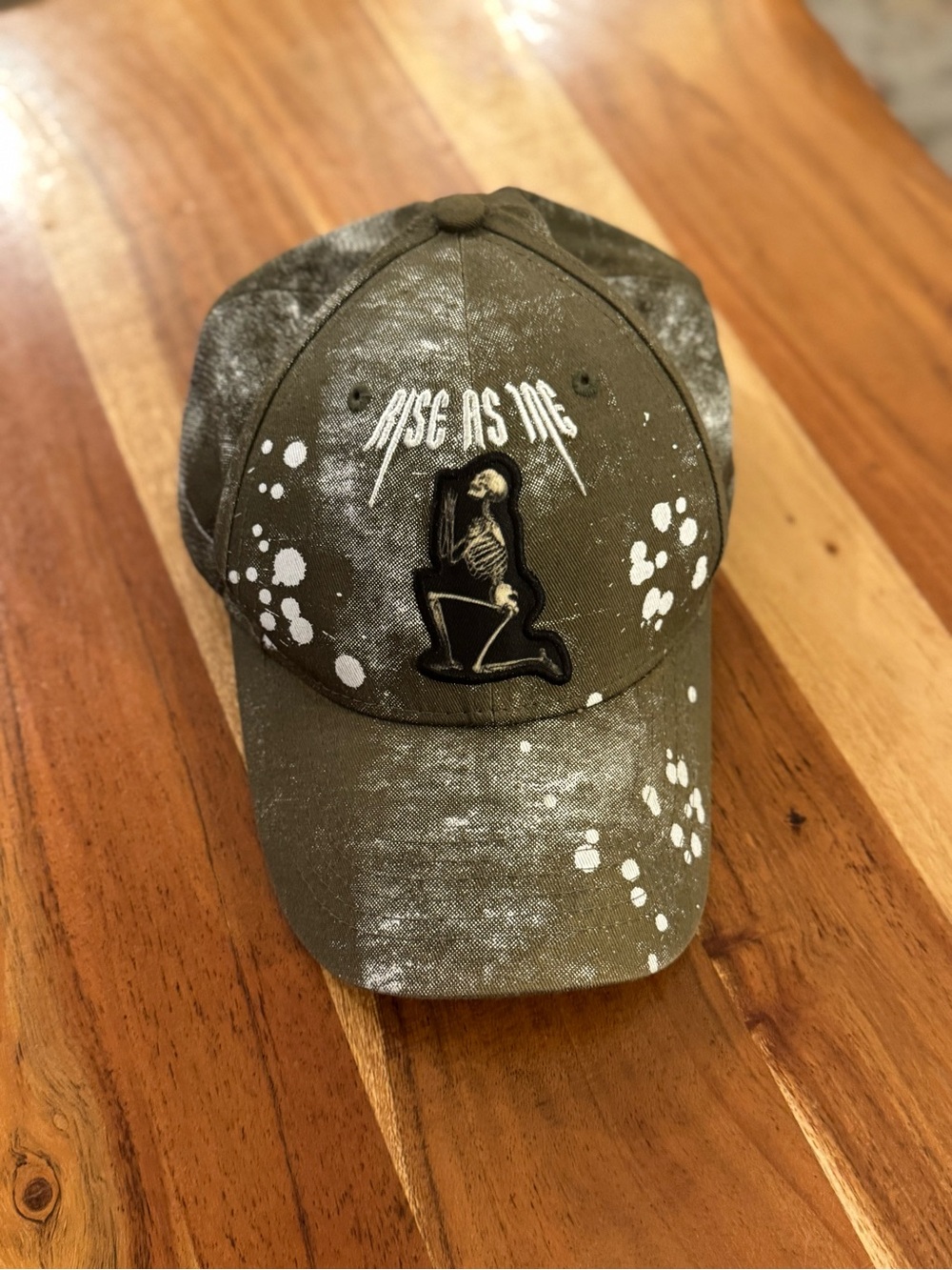 Olive Green Graphic Baseball Cap with Skeleton Patch